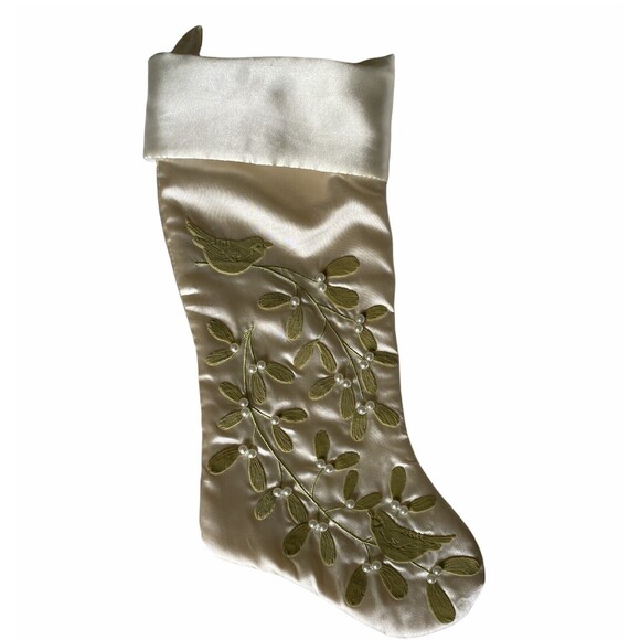 Martha Stewart Everyday Hand Beaded Embroidered Off White Christmas Stocking - Picture 1 of 6